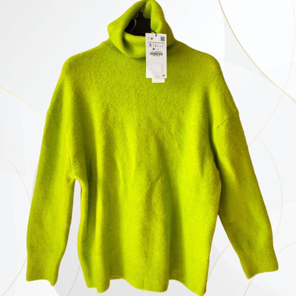 NWT Zara Oversized Turtleneck Sweater Green - Picture 1 of 10